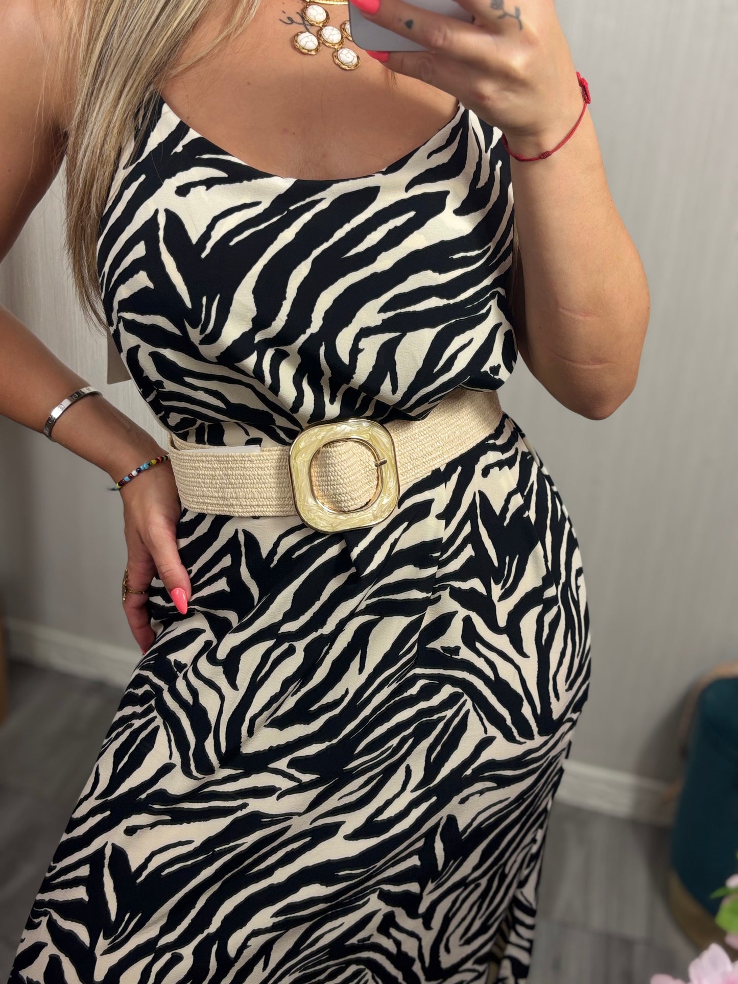 Cinturón rafia nácar