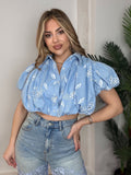 Camisa bordado celeste
