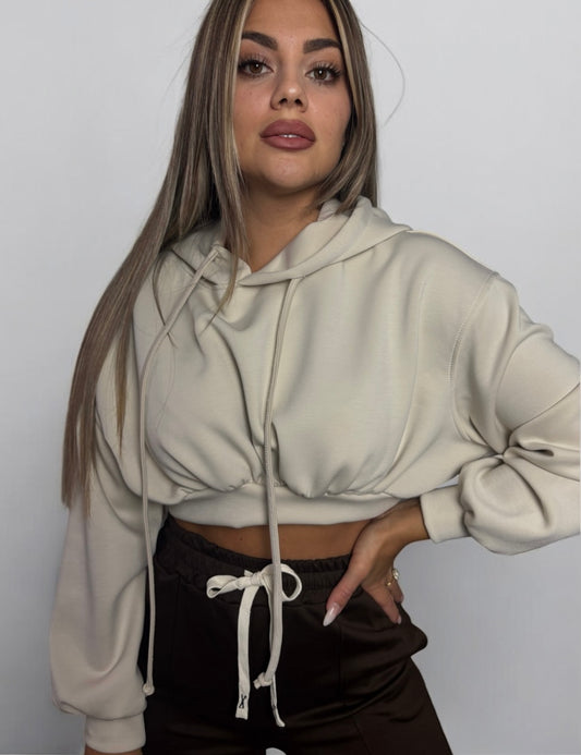 Sudadera crop beige