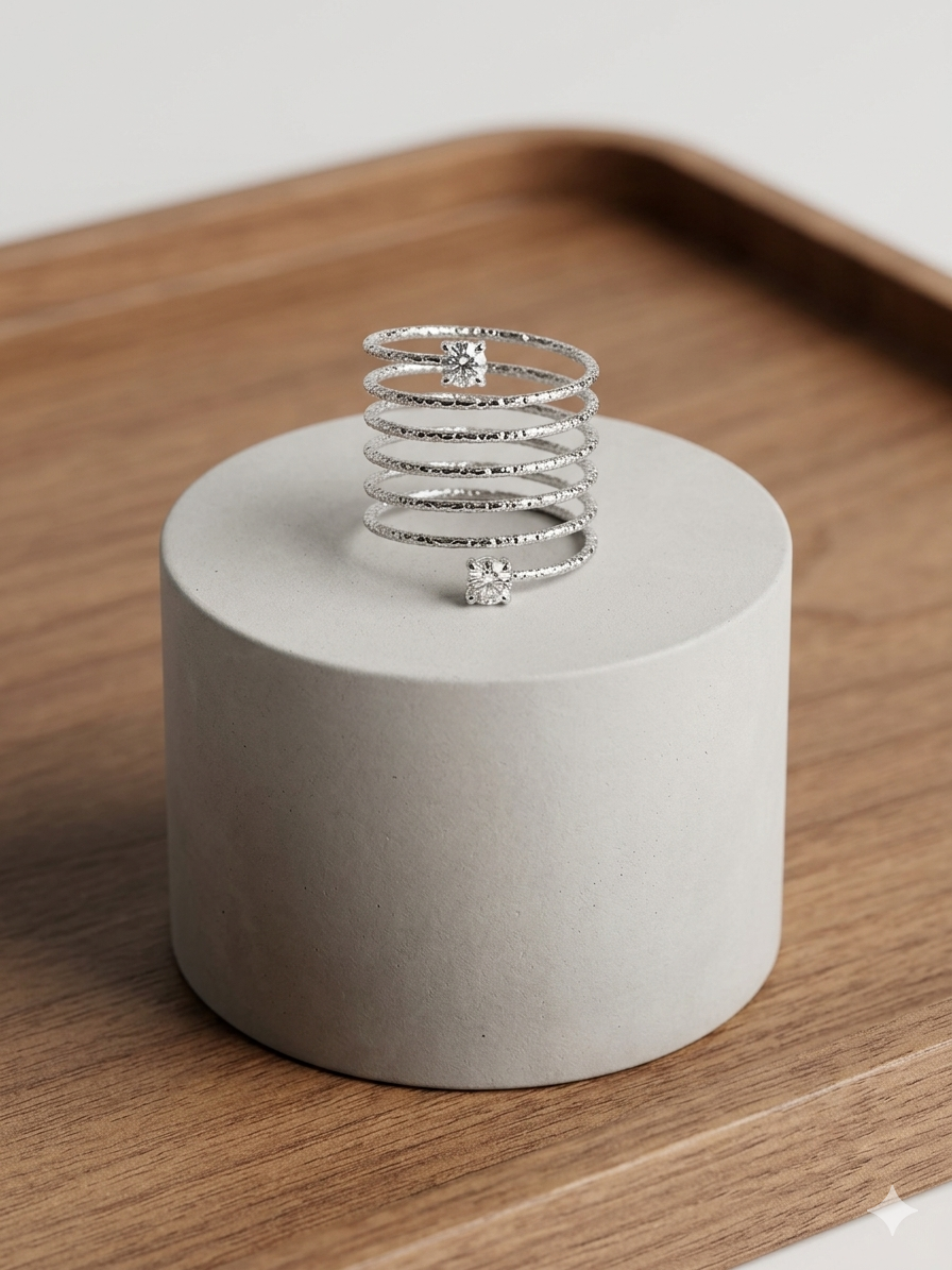 Anillo espiral plateado