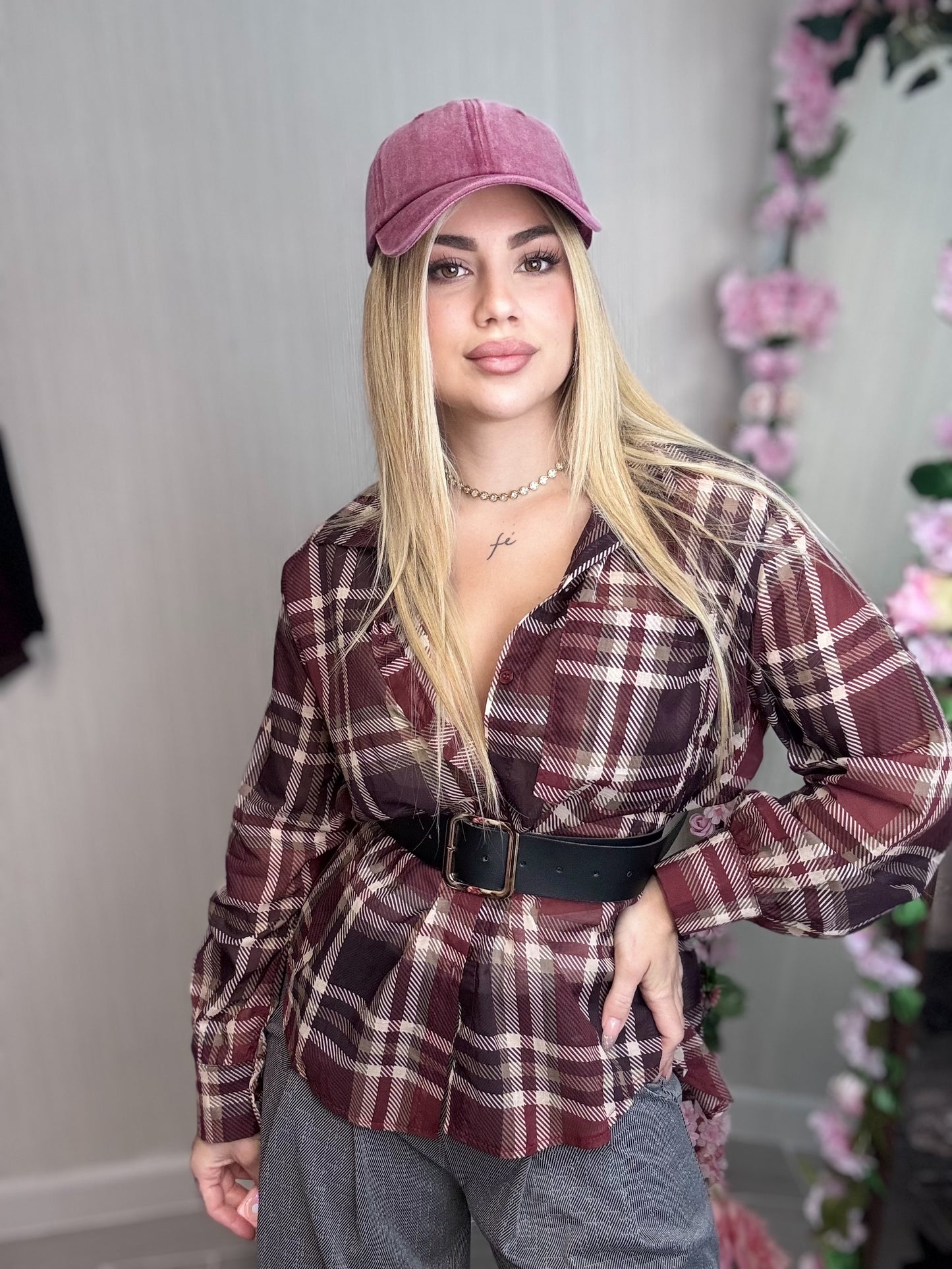 Camisa cuadros Burdeos