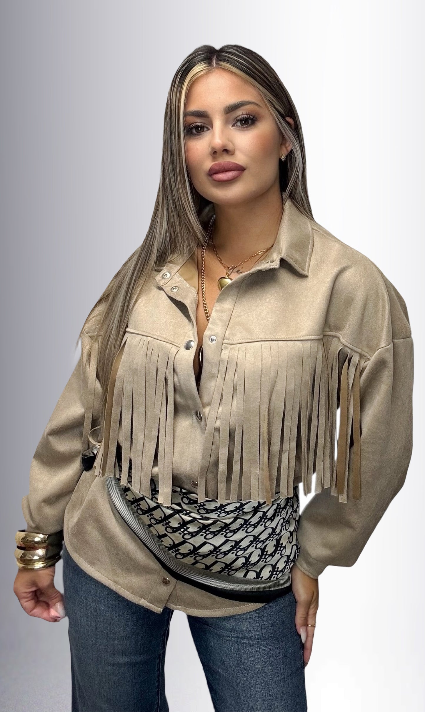 Sobrecamisa flecos efecto ante
