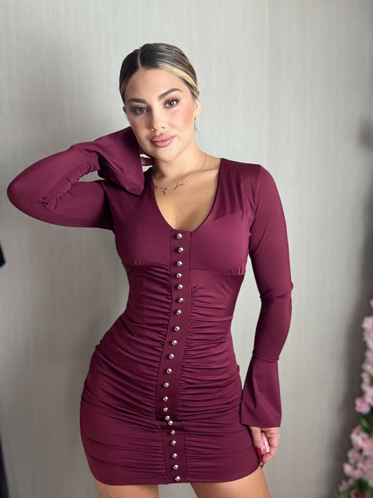 Vestido abotonado burdeos