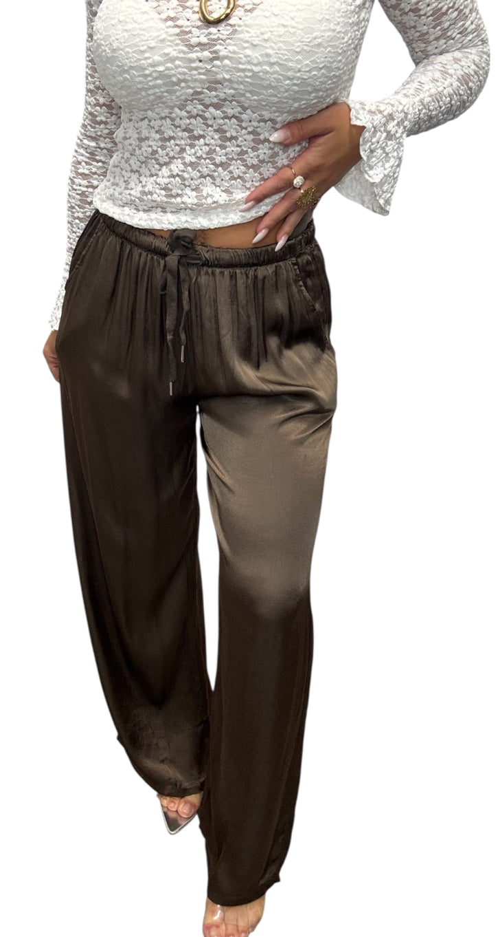 Pantalón satín chocolate