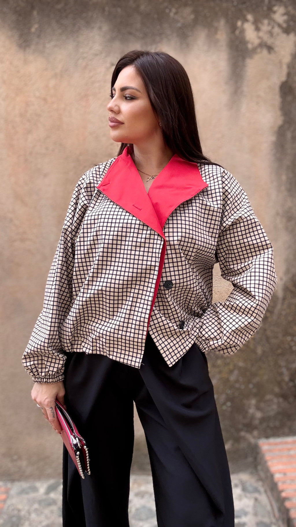 Gabardina beige Vichy