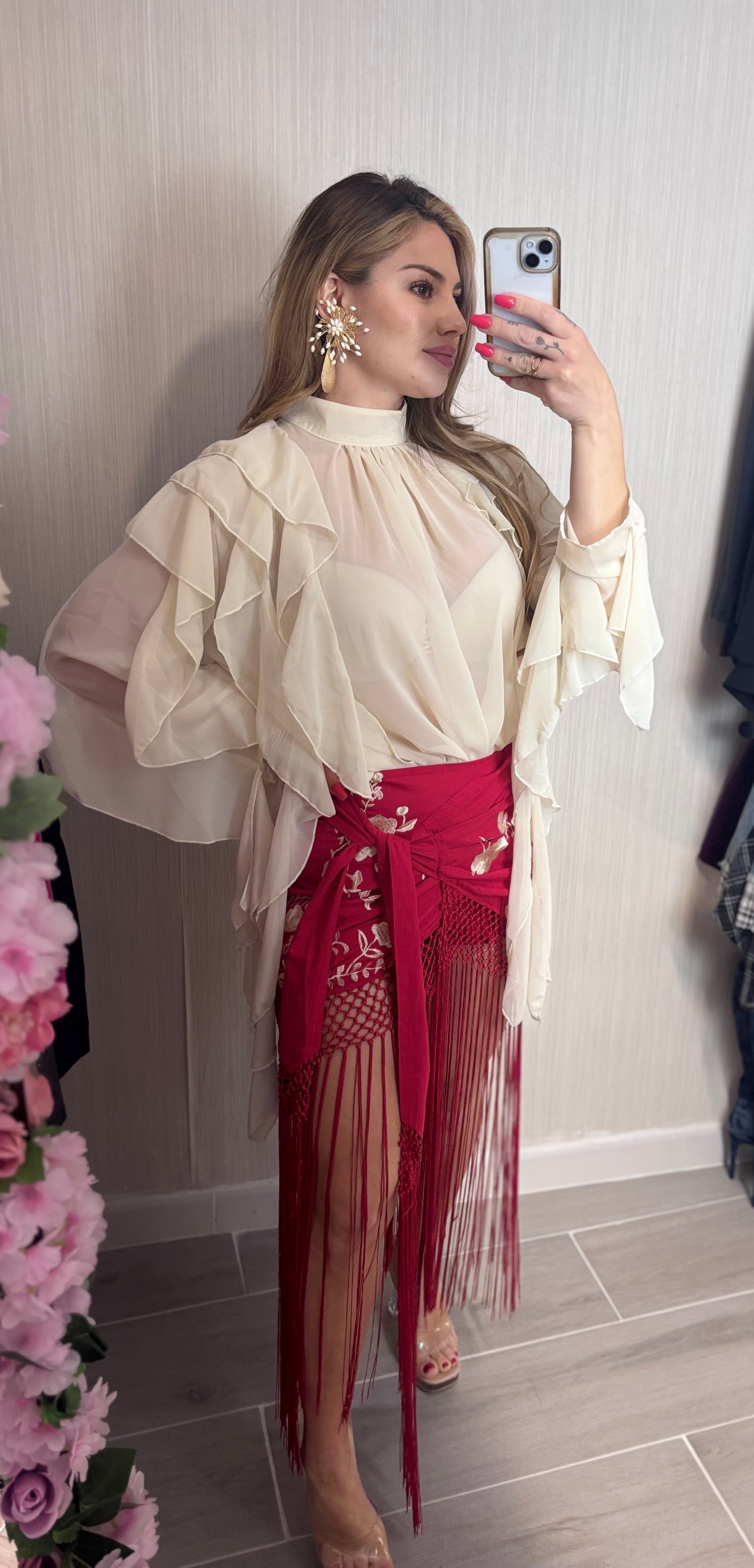 Falda flecos roja