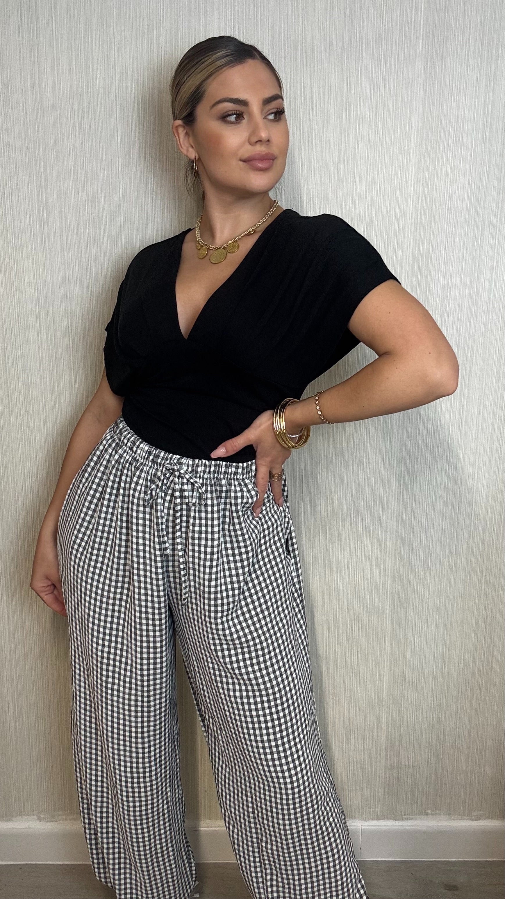Pantalon vichy negro