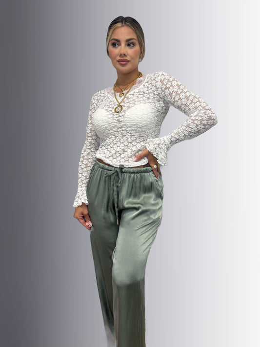 Pantalón satín oliva