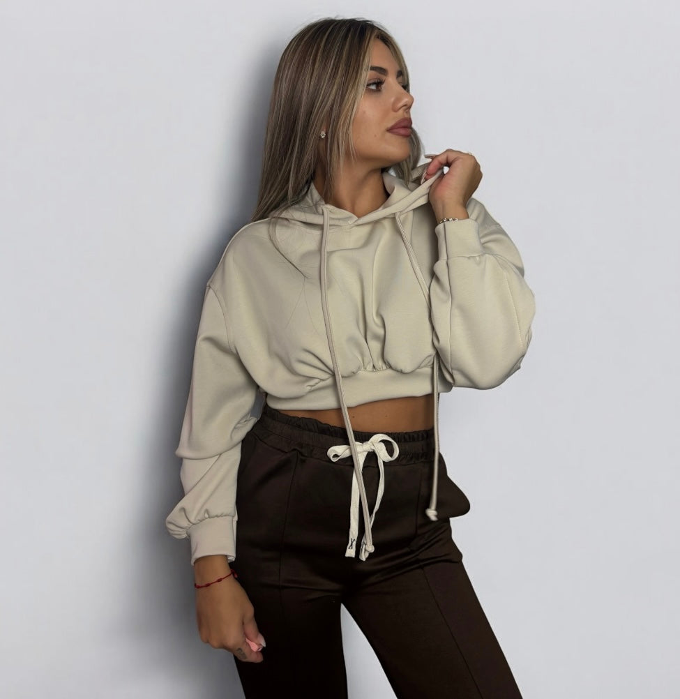 Sudadera crop beige