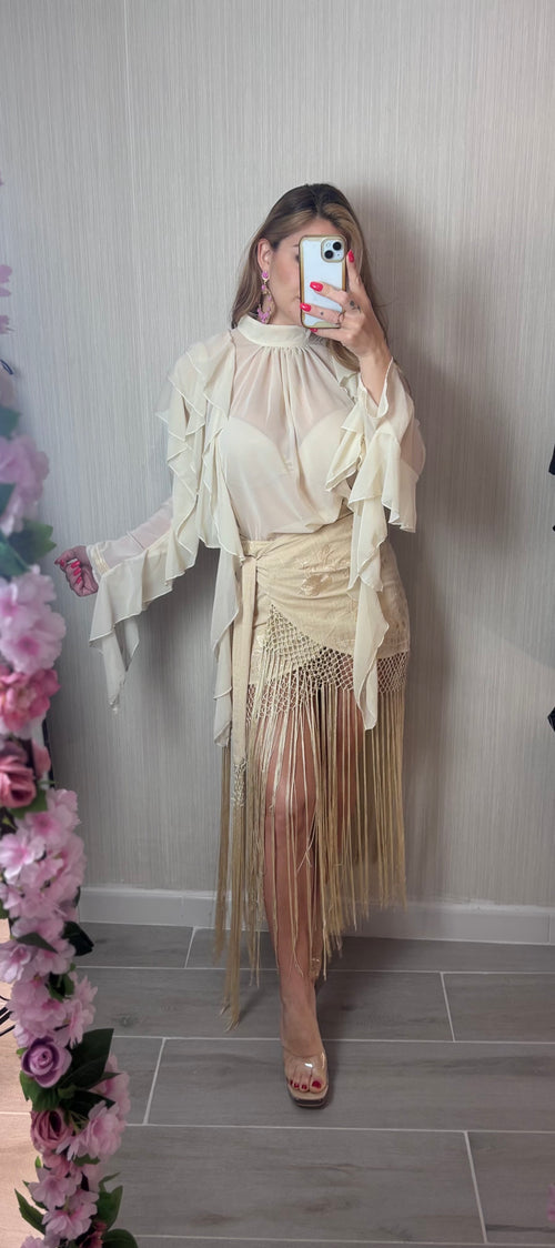 Falda flecos beige