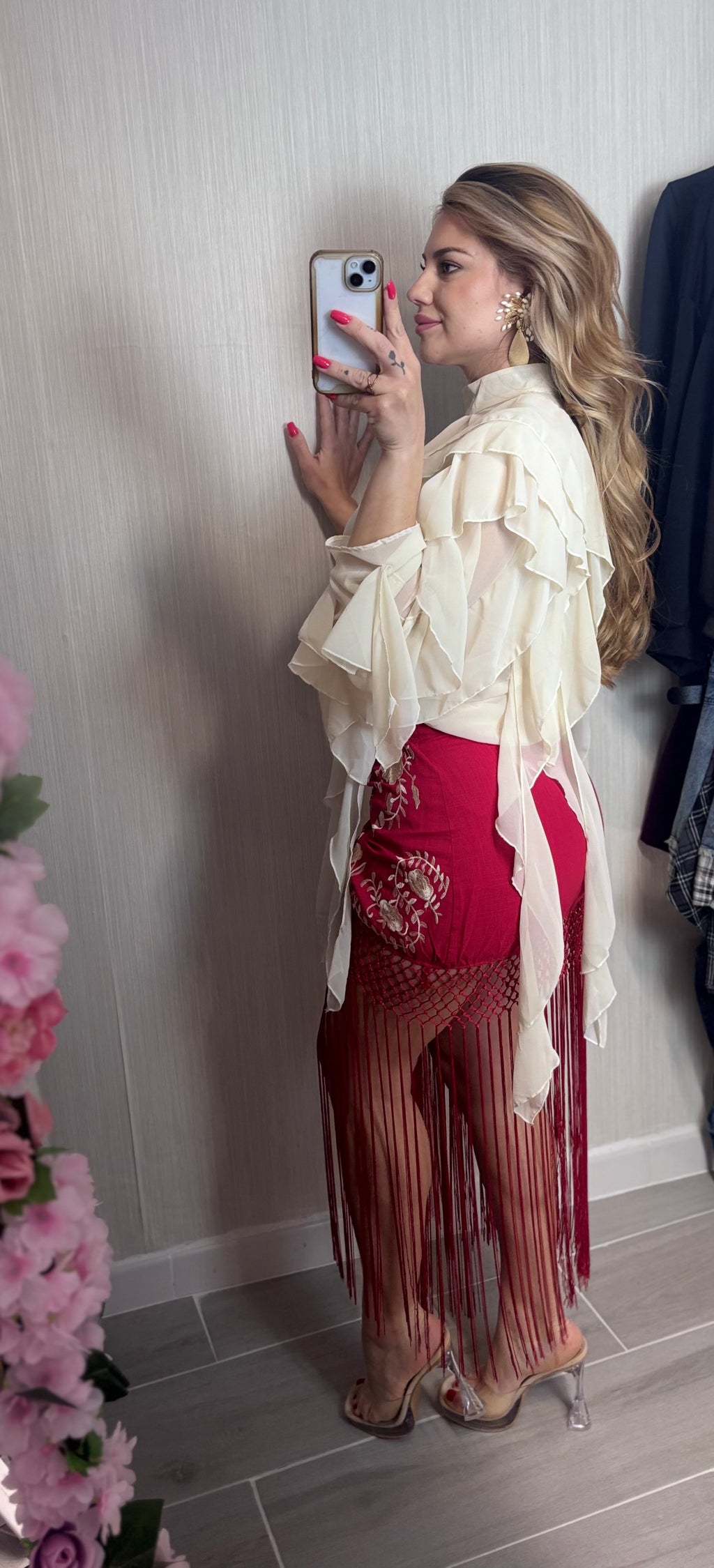 Falda flecos roja