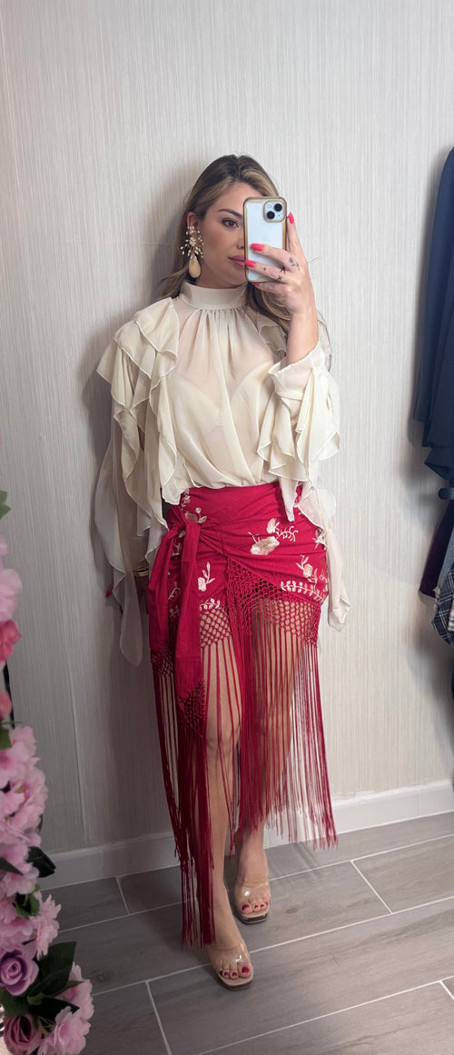 Falda flecos roja
