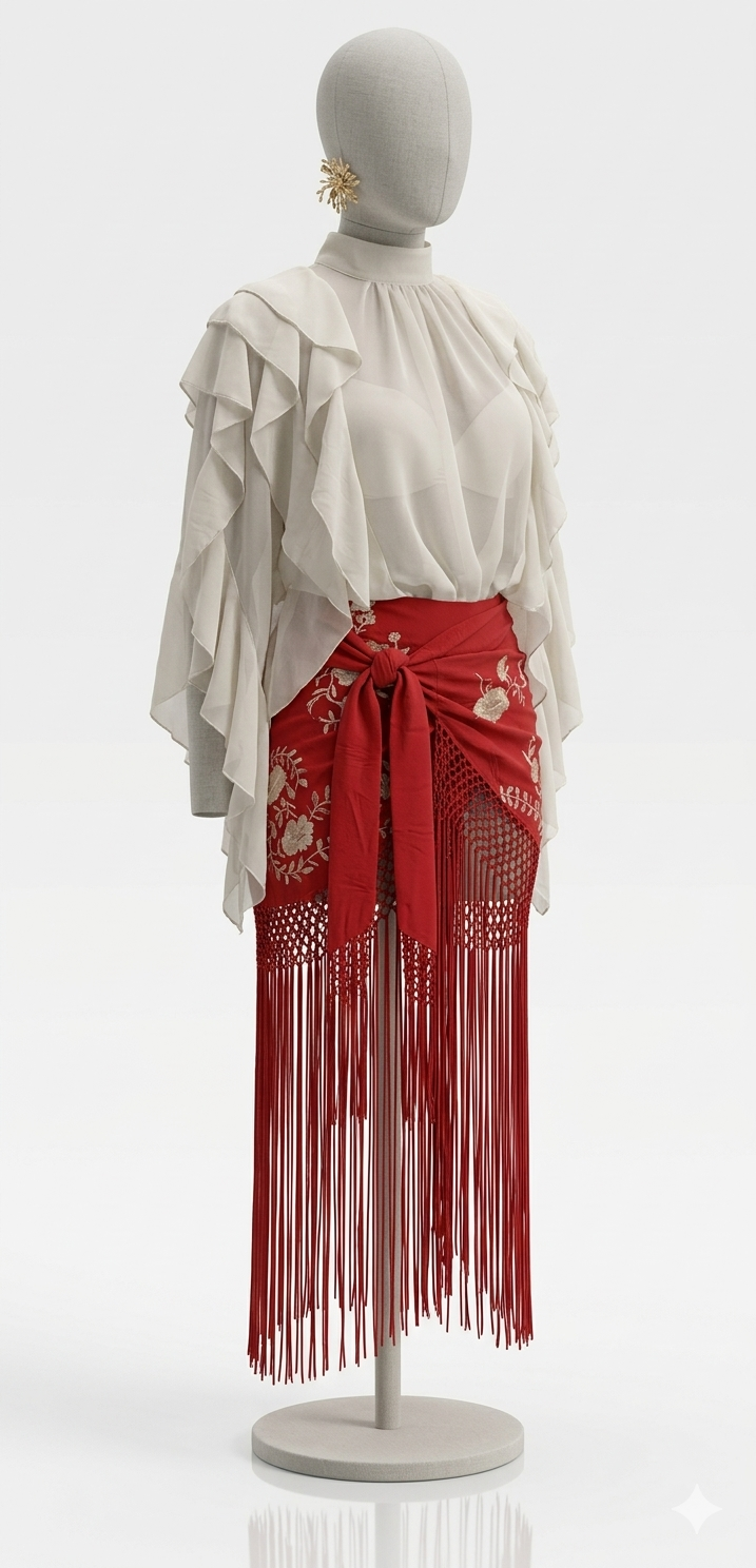 Falda flecos roja