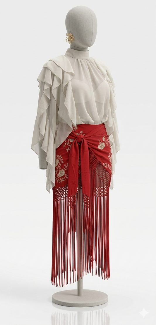 Falda flecos roja