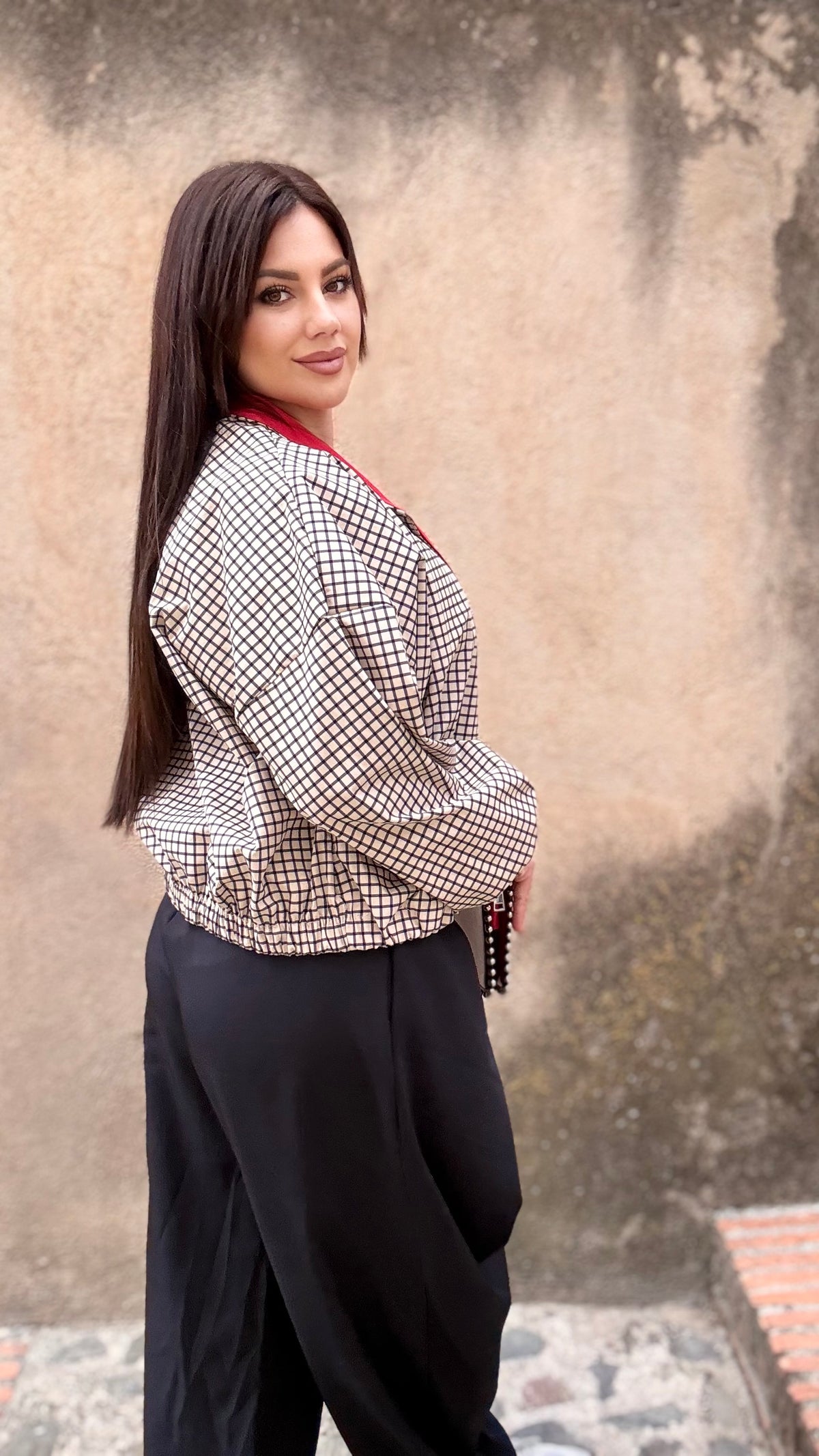 Gabardina beige Vichy