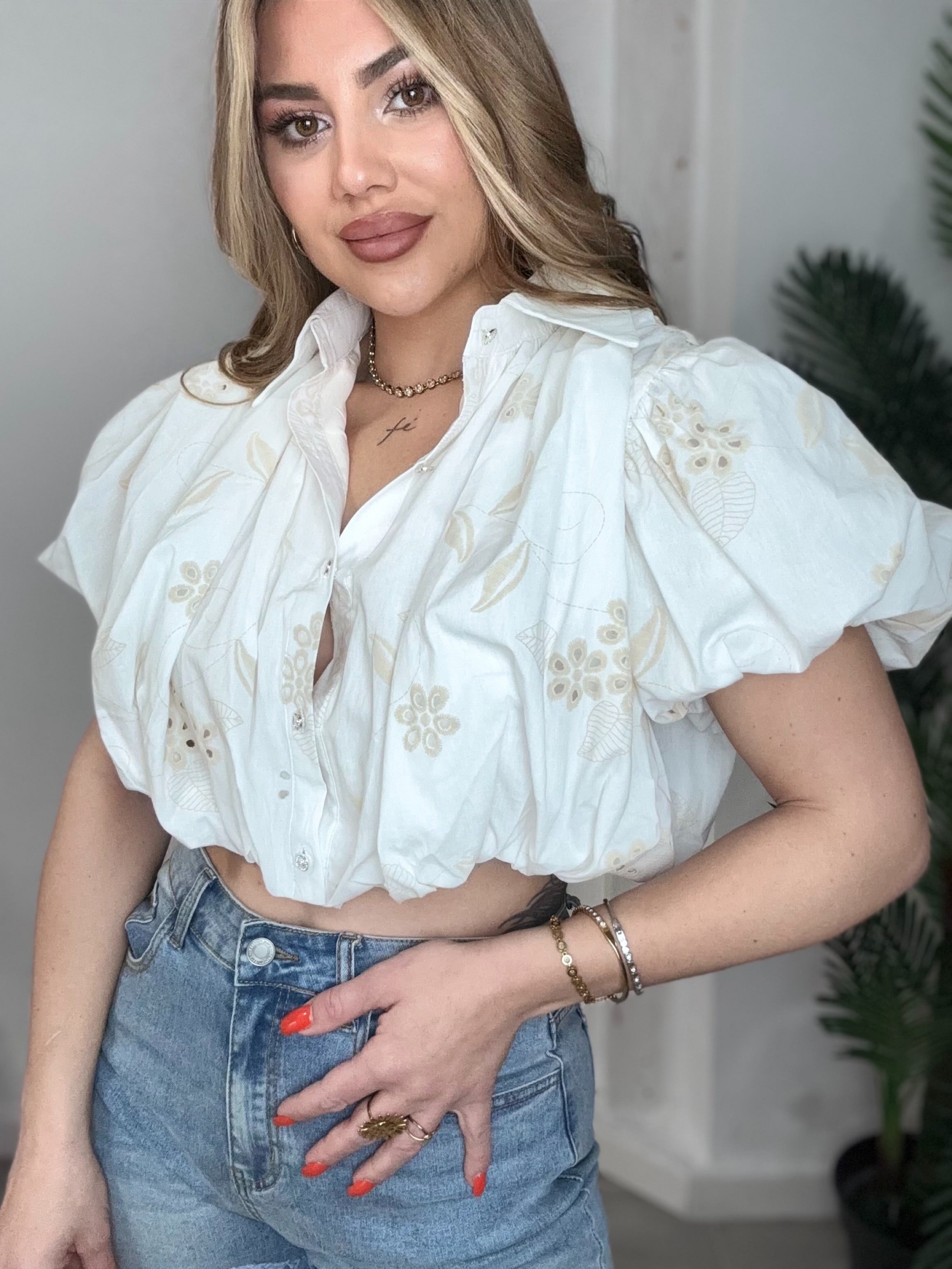 Camisa bordado Beige