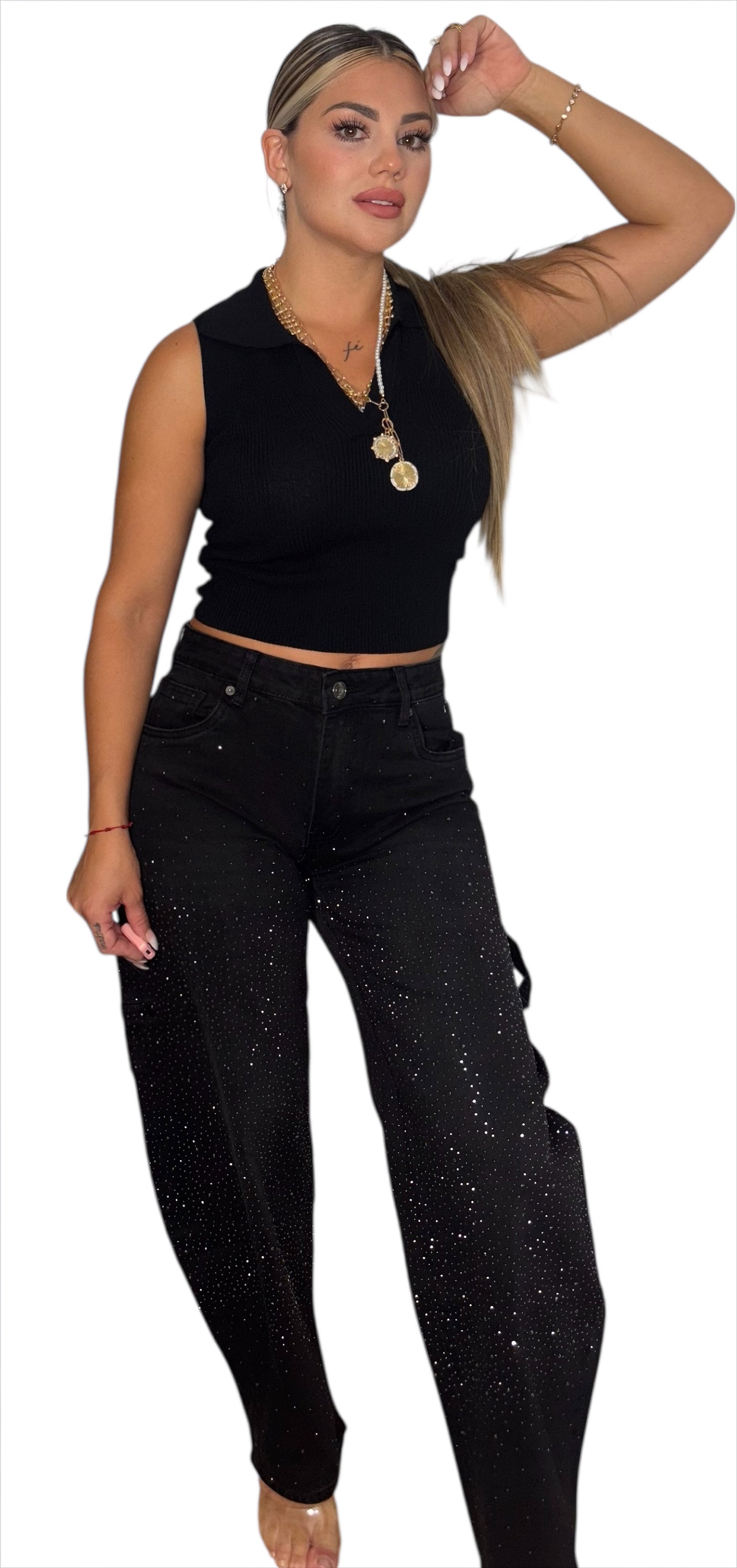 Pantalón vaquero brillo negro