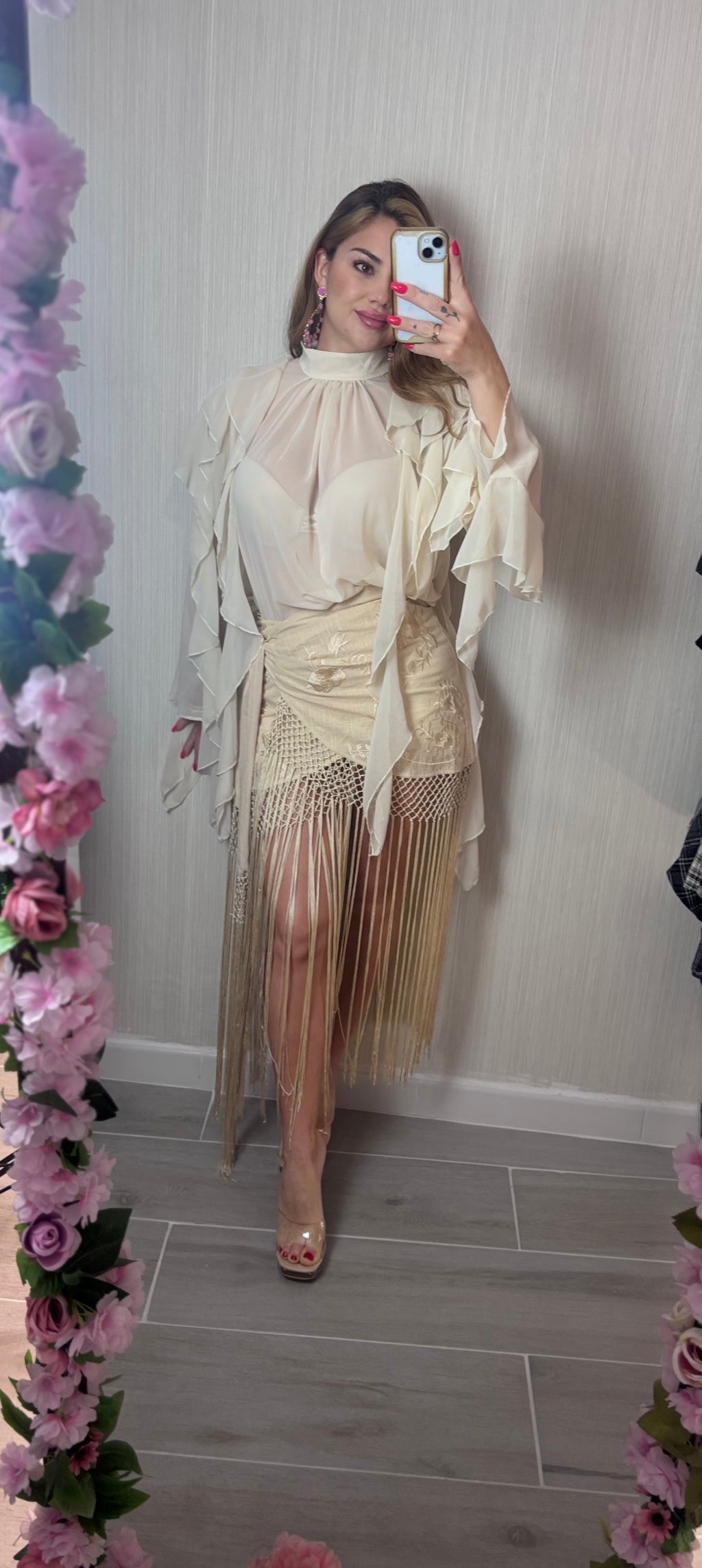 Falda flecos beige