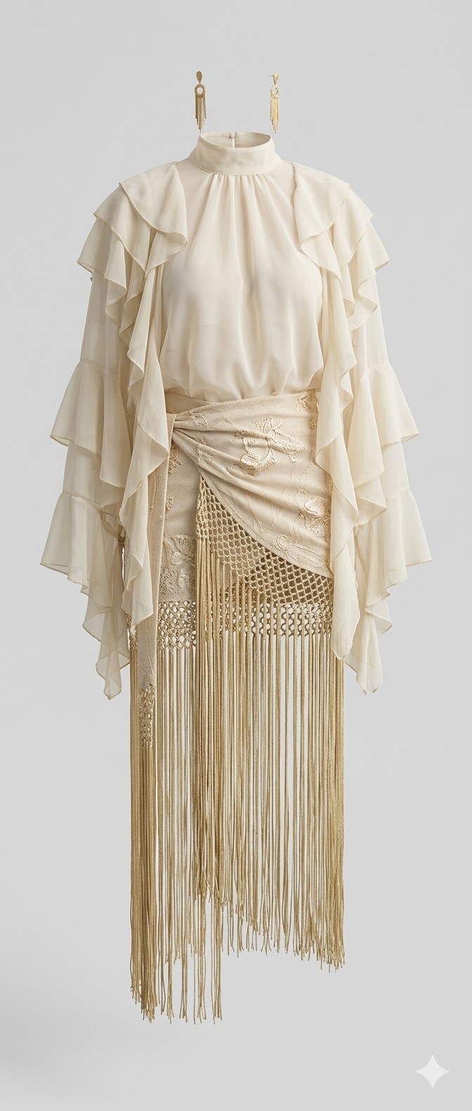 Falda flecos beige