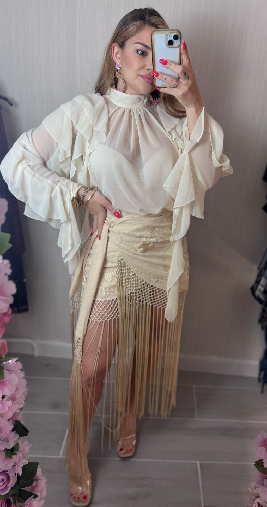 Falda flecos beige
