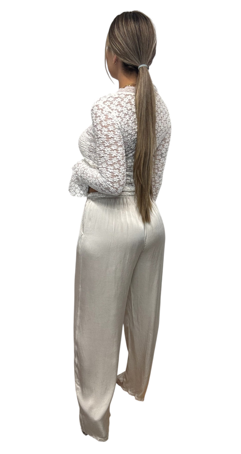 Pantalón satín beige