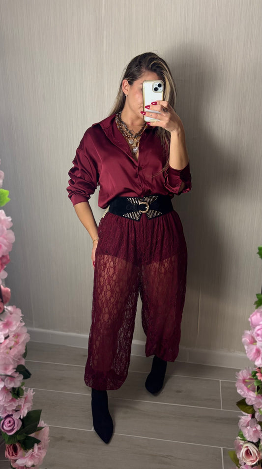 Pantalón encaje burdeos