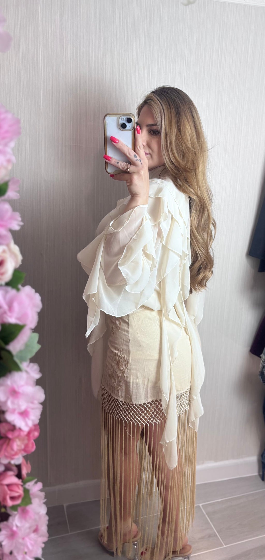Falda flecos beige