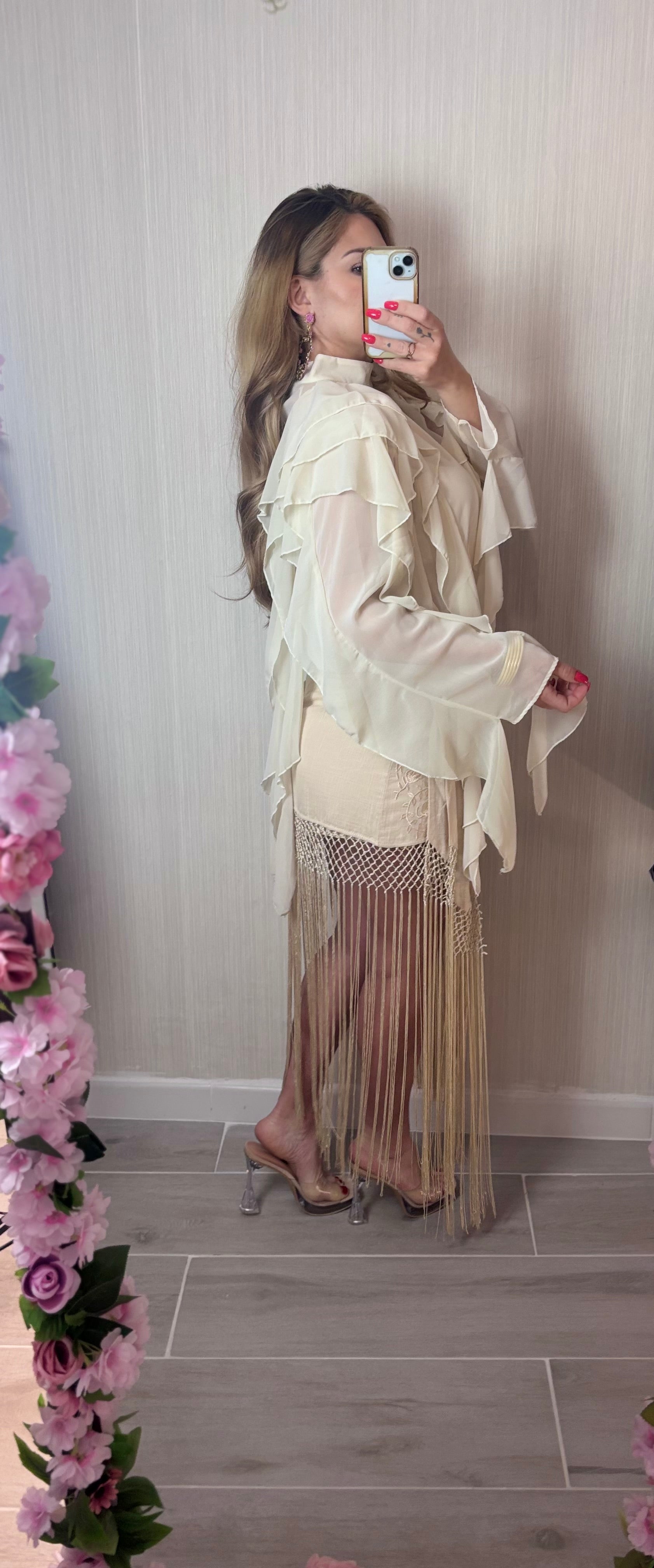 Falda flecos beige