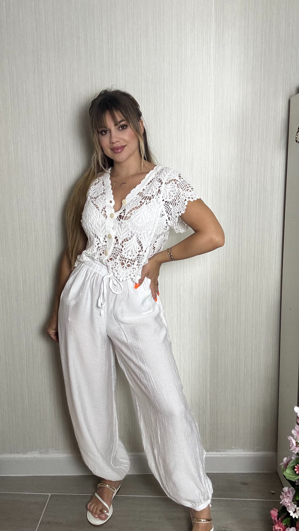Pantalon globo white