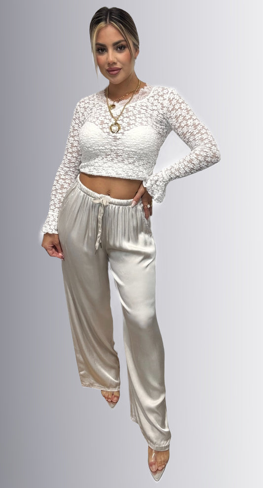 Pantalón satín beige