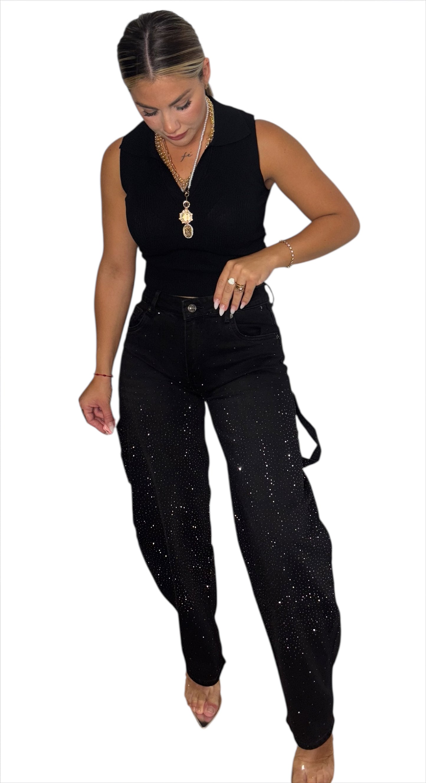 Pantalón vaquero brillo negro
